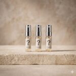 Kit de 3 muestras misteriosas de perfume 5ml Eau de Parfum de Hyperdose Parfum sobre repisa de piedra